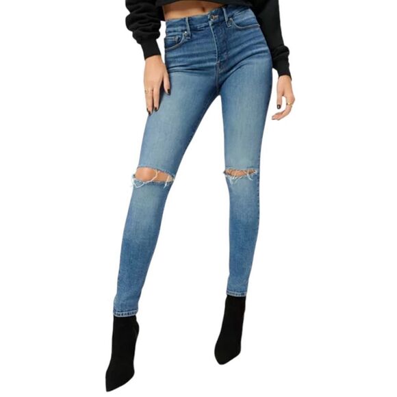 Good American Good Legs Distressed Ankle Skinny Jeans in Blue785 size 2/26 - Picture 1 of 8